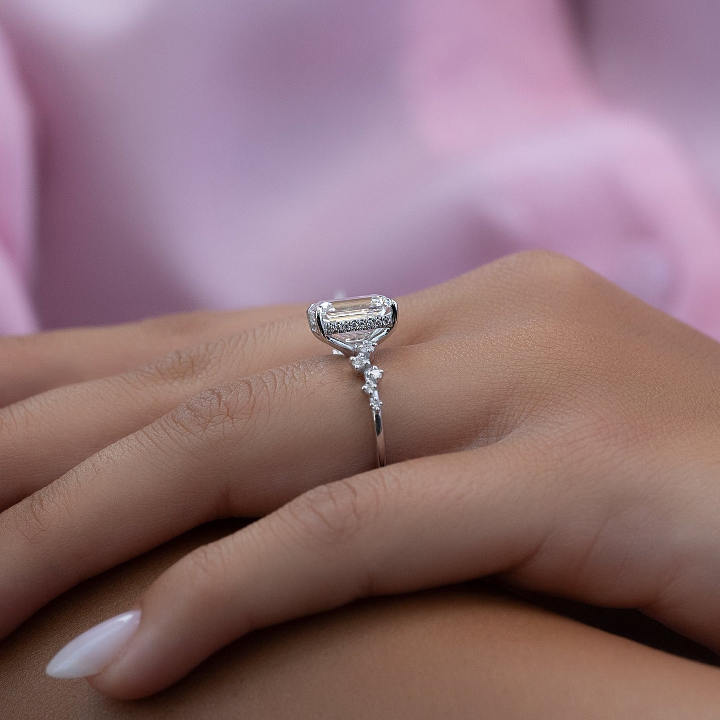 3.50 CT Emerald Moissanite Hidden Halo Engagement Ring