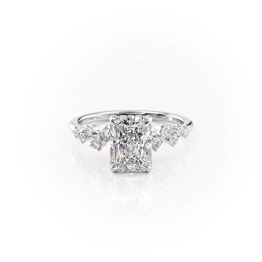3.0 CT Radiant Moissanite Cluster Hidden Halo Engagement Ring