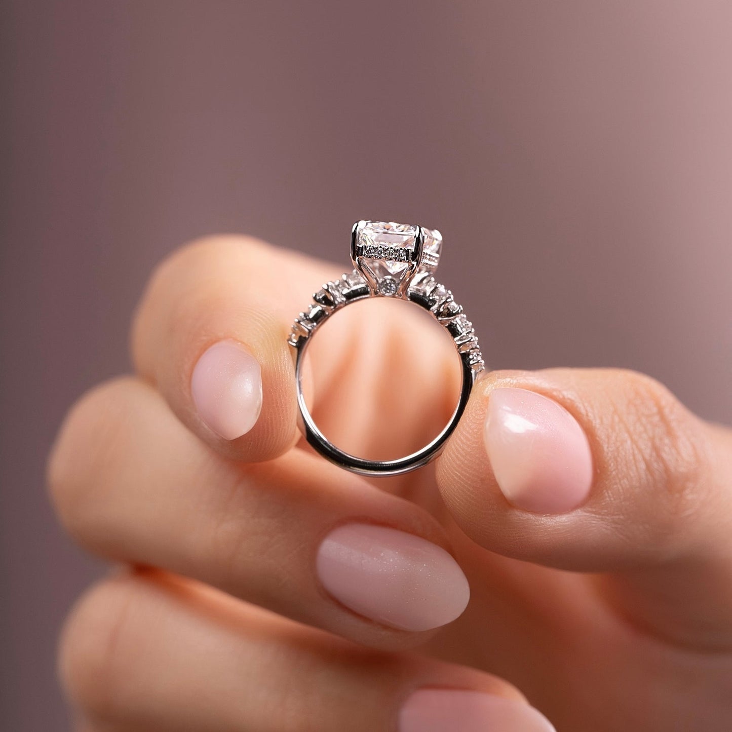 3.0 CT Radiant Moissanite Cluster Hidden Halo Engagement Ring