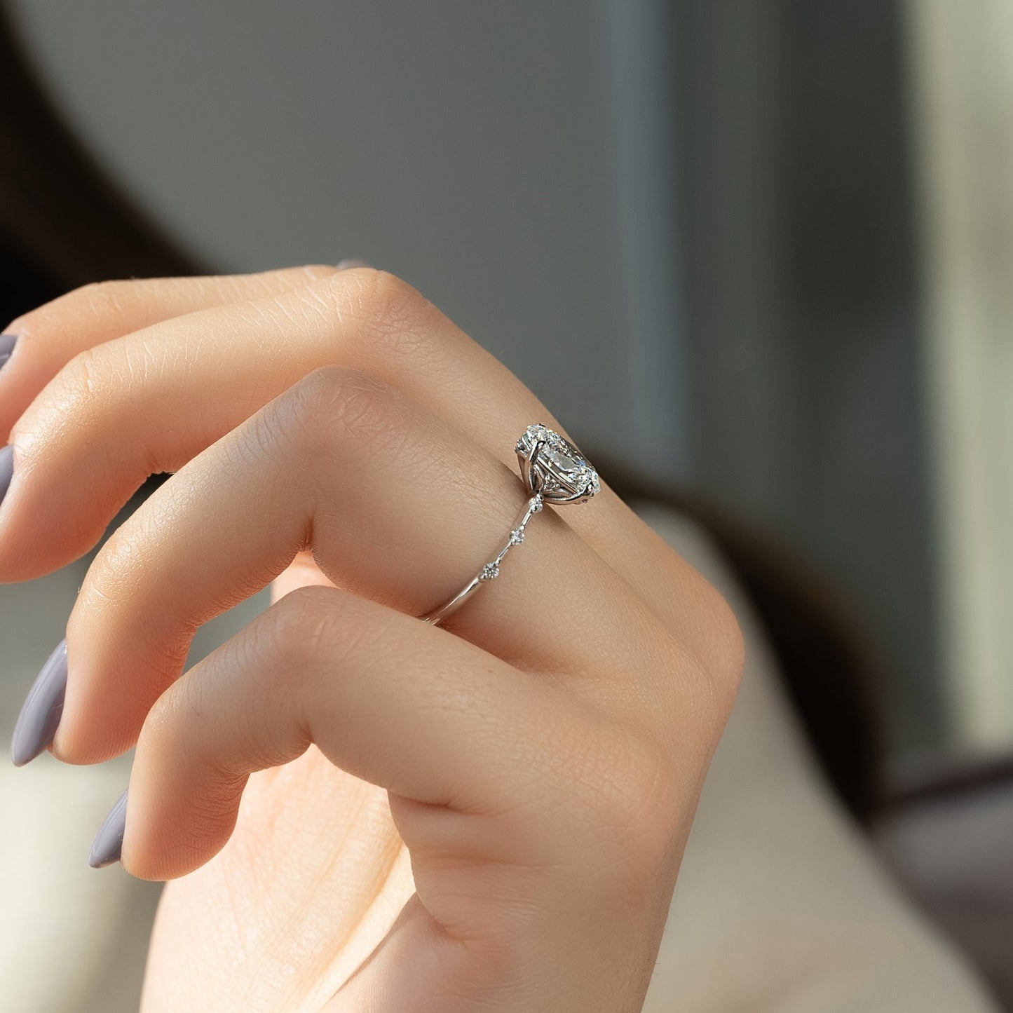 2.0 CT Oval Moissanite Dainty Pave Setting Engagement Ring