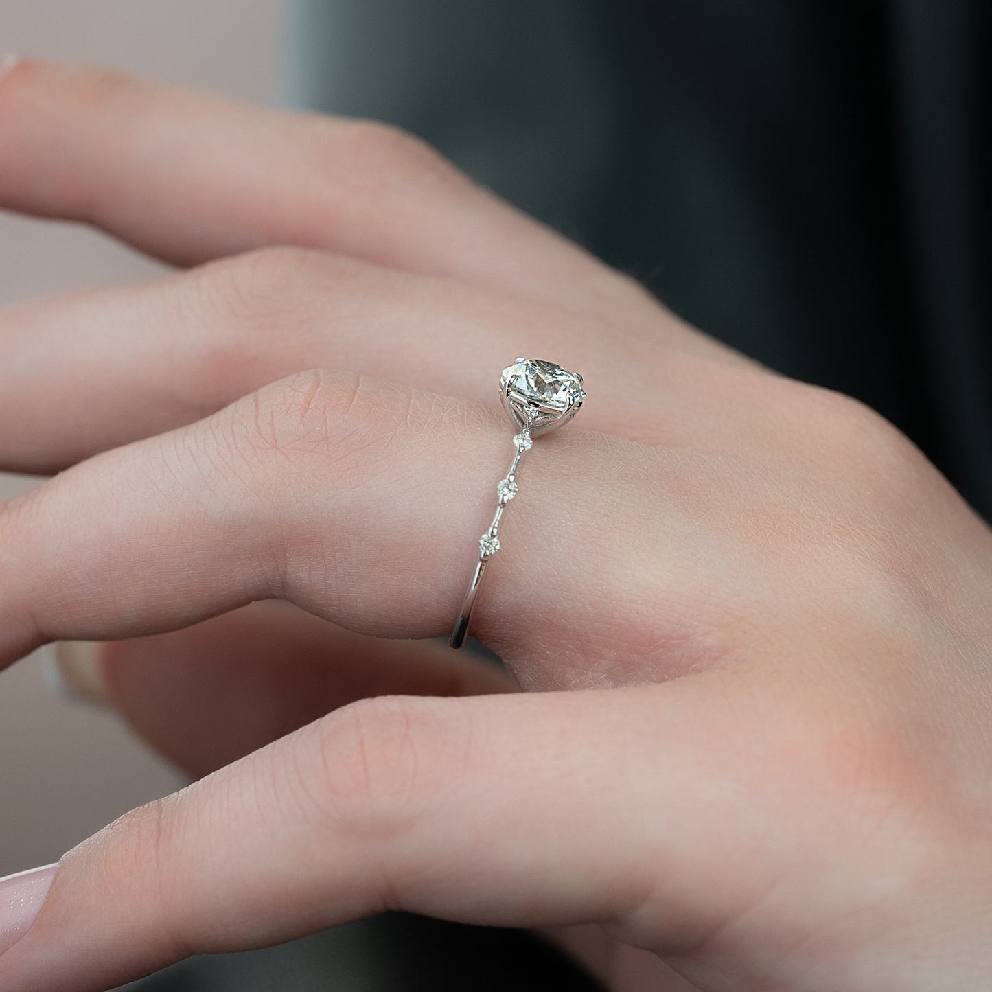 1.50 CT Round Moissanite Dainty Pave Setting Engagement Ring