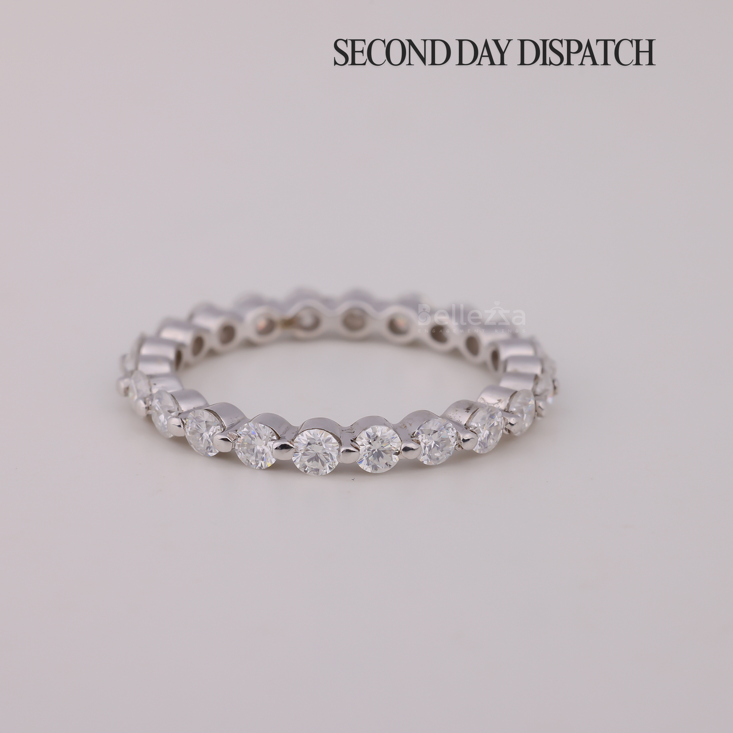Round Brilliant Bubble Prong Moissanite Wedding Band - Ready to Ship