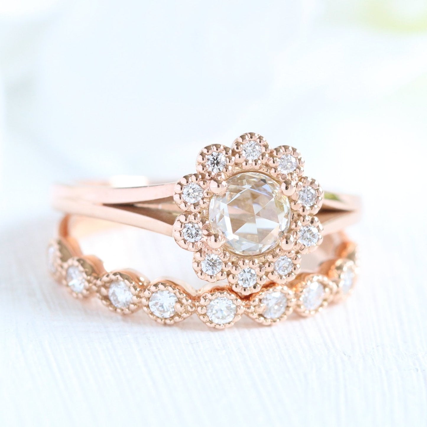 Round Cut Moissanite Ring With Diamond Band