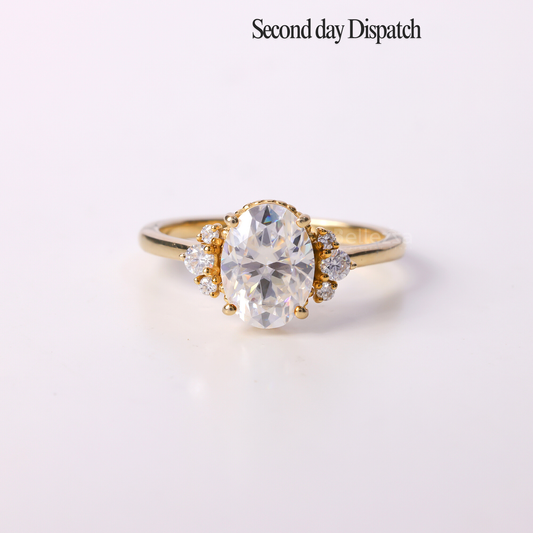 1.0CT Oval Cut Cluster Moissanite Engagement Ring - Ready to Ship