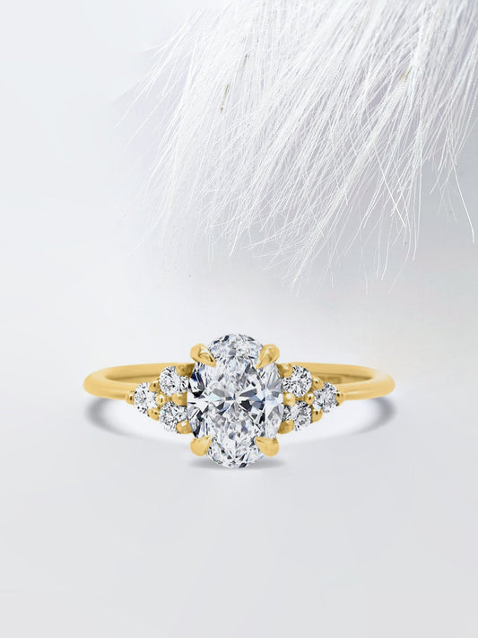 1.0CT Oval Cut Cluster Moissanite Diamond Engagement Ring For Women