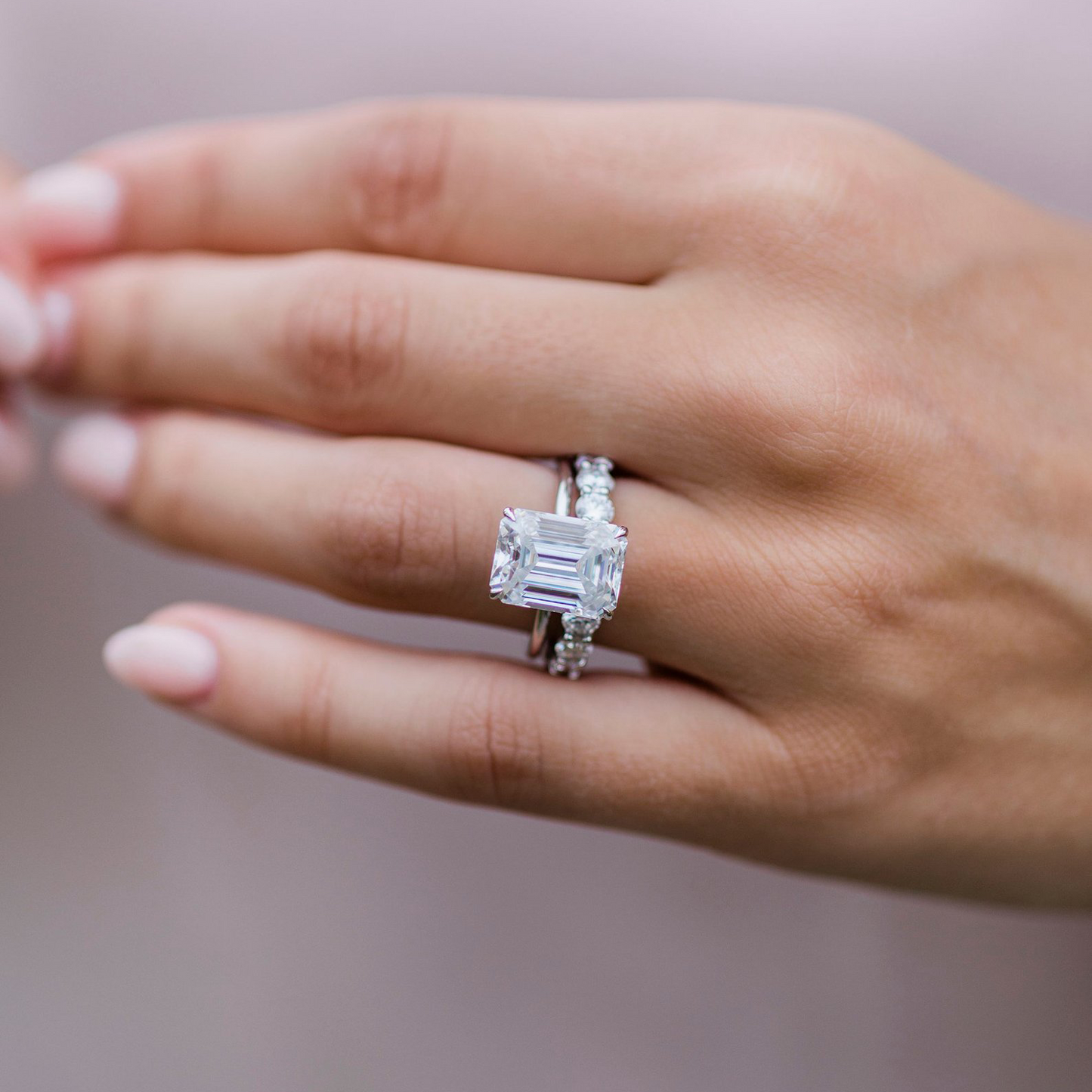 5.0CT Emerald Cut Hidden Halo Moissanite Diamond Engagement Ring