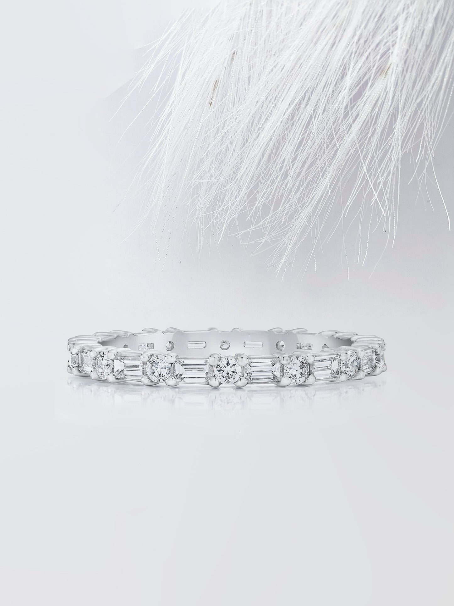 Round & Baguette Cut Eternity Diamond Wedding Band For Women