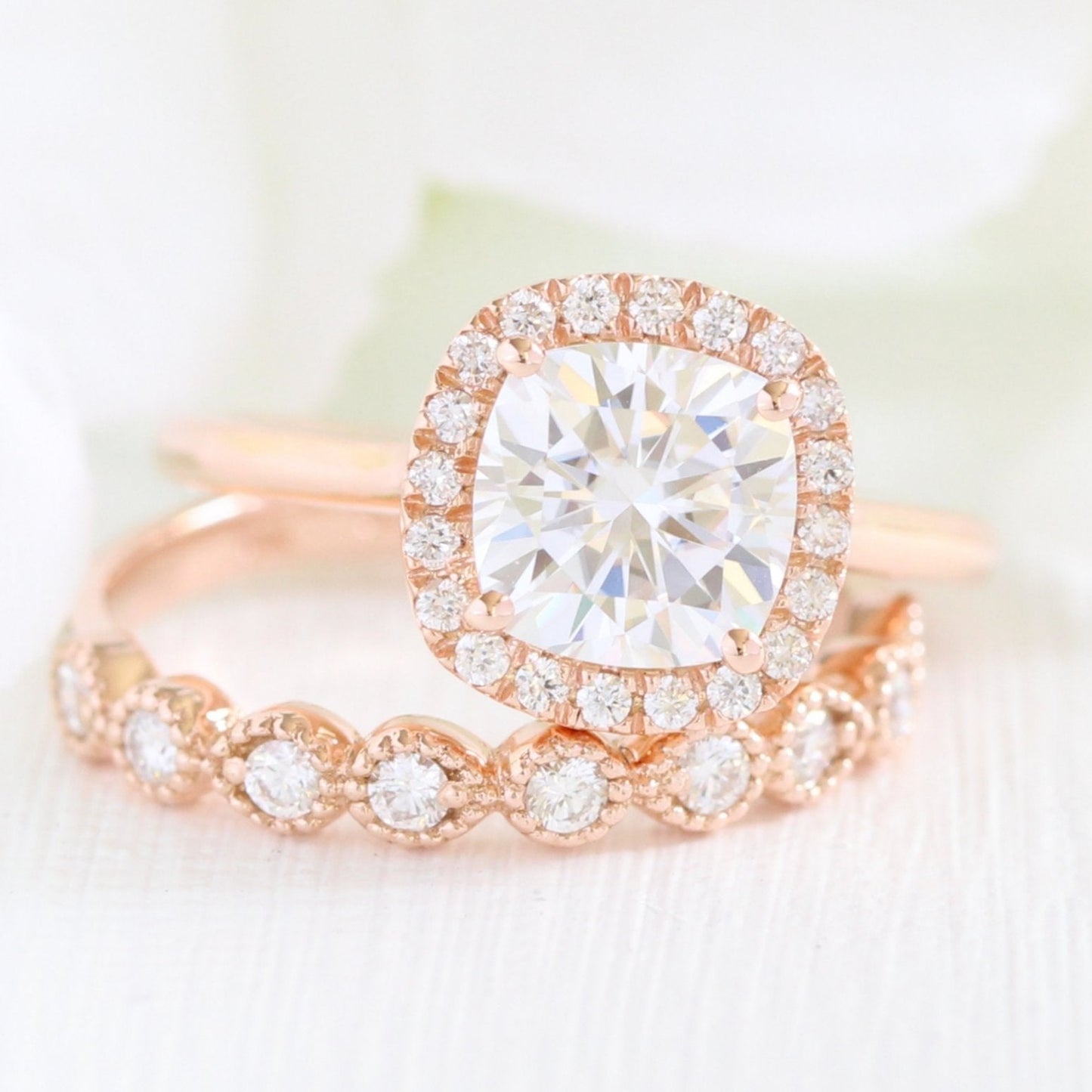 Solitaire Cushion Cut Moissanite Ring With Milgrain Band Ring
