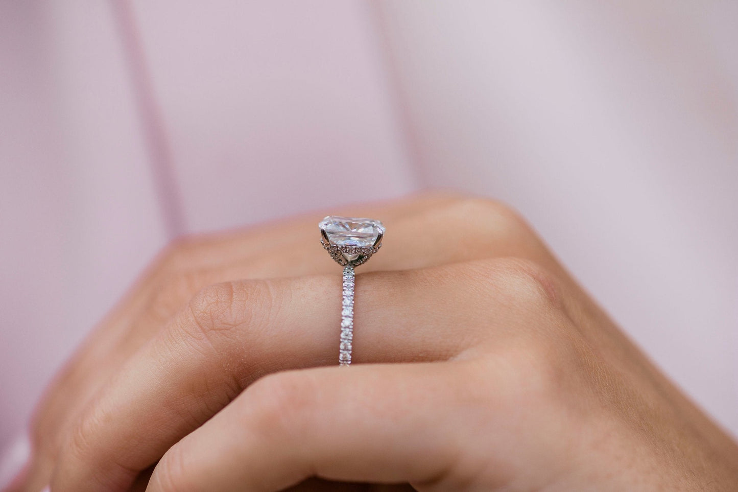 3.15CT Cushion Cut Hidden Halo Moissanite Diamond Engagement Ring