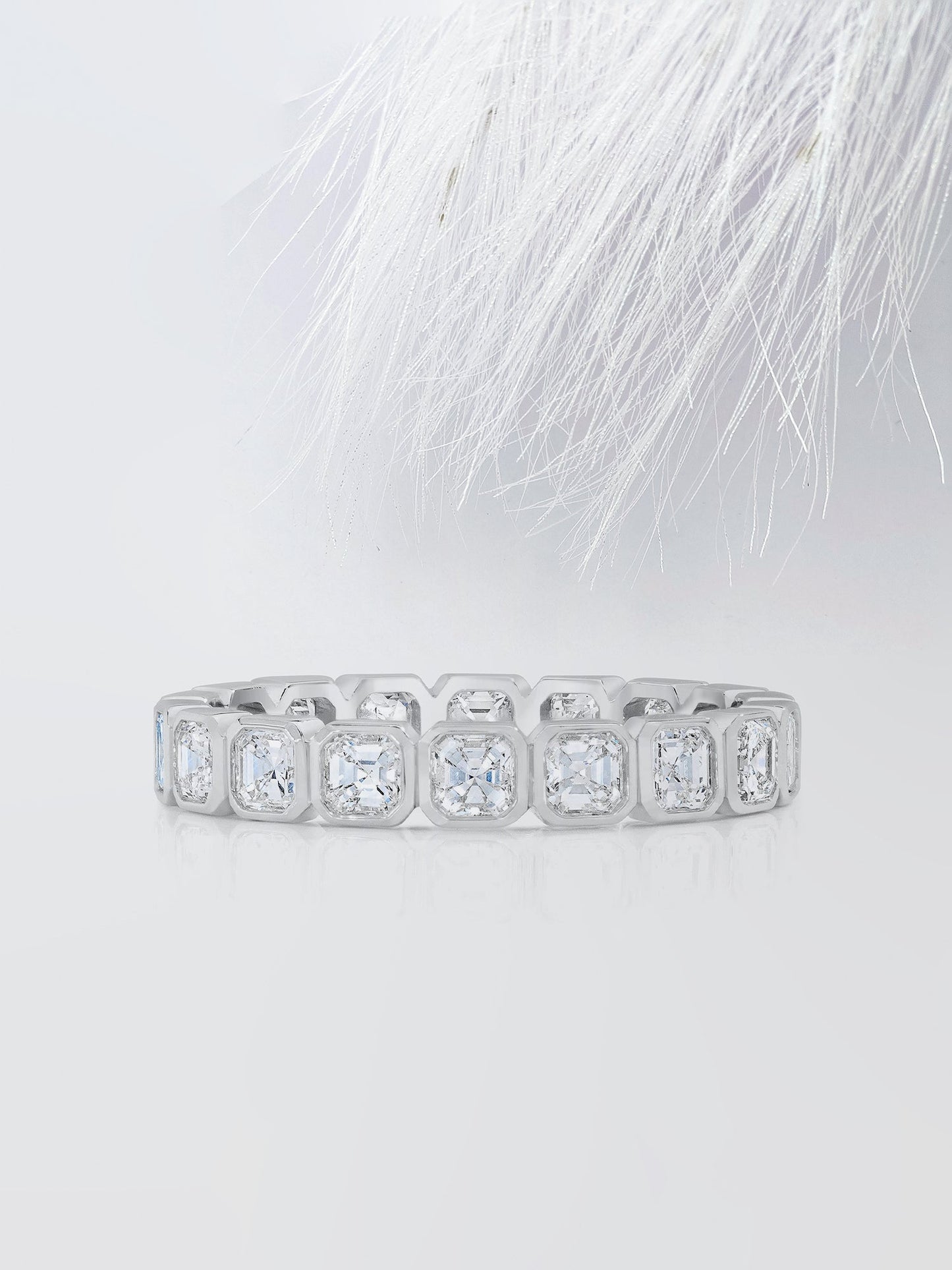 Asscher Cut Bezel Diamond Wedding Band For Women