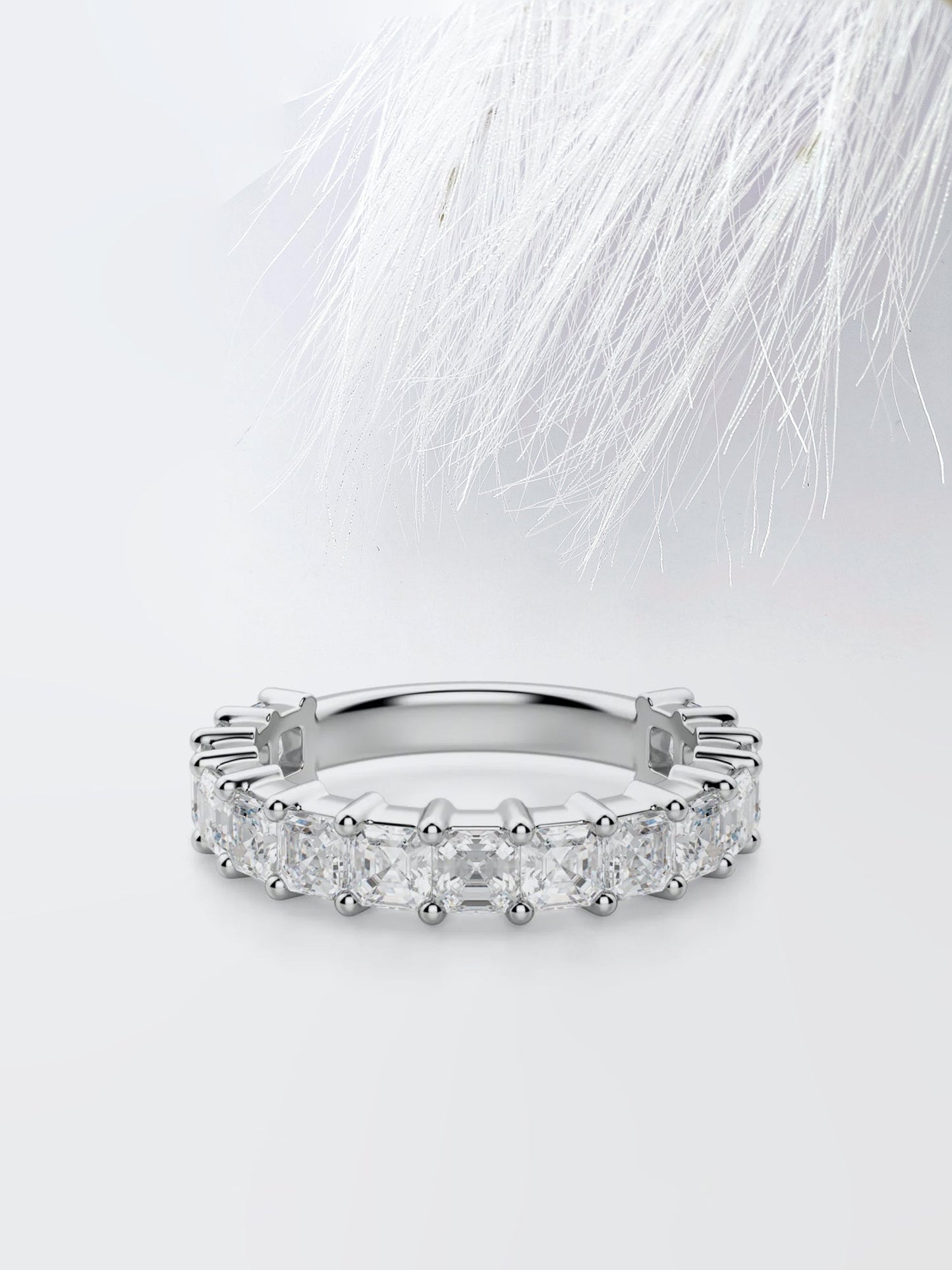 Asscher Cut Semi Eternity (3\\4) Diamond Wedding Band For Her