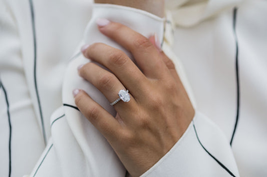 2.9 CT Oval cut hidden halo Moissanite Engagement Ring