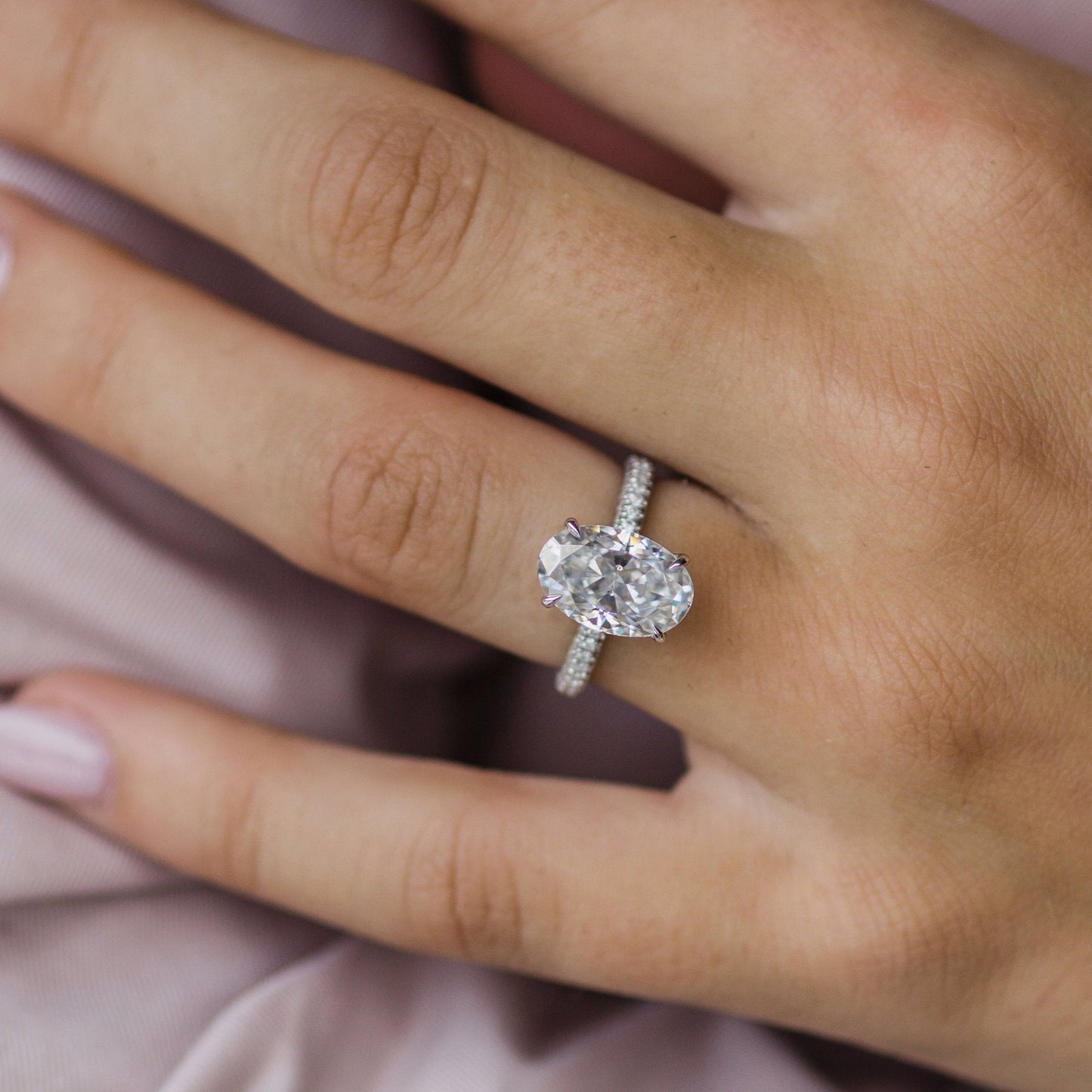 3.40CT Oval Cut Hidden Halo Moissanite Diamond Engagement Ring