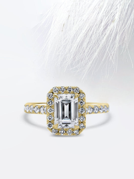 2.0CT Emerald Cut Halo Moissanite Diamond Engagement Ring For Her