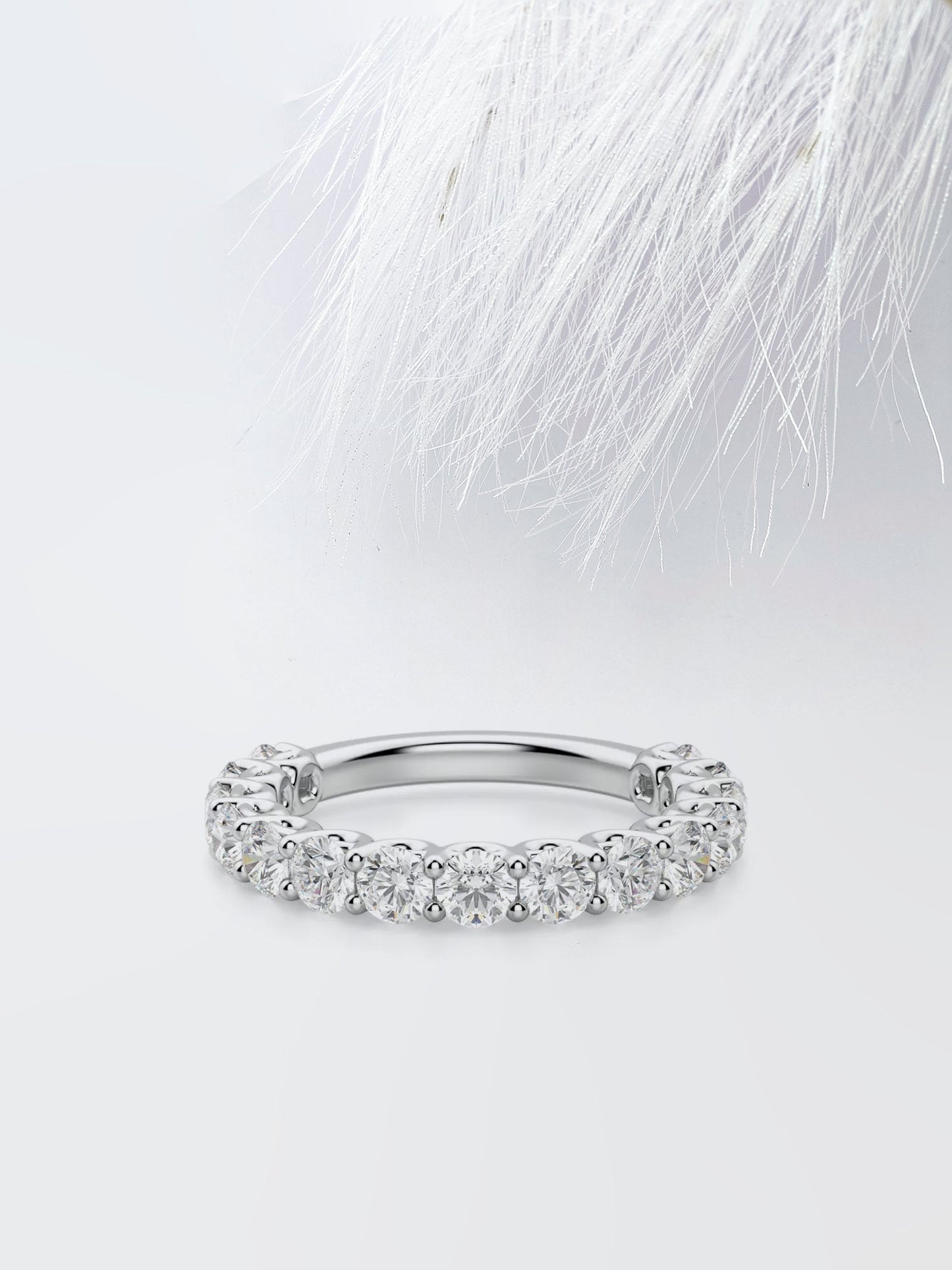 Round Cut Semi Eternity (3\\4) Diamond Wedding Band For Women
