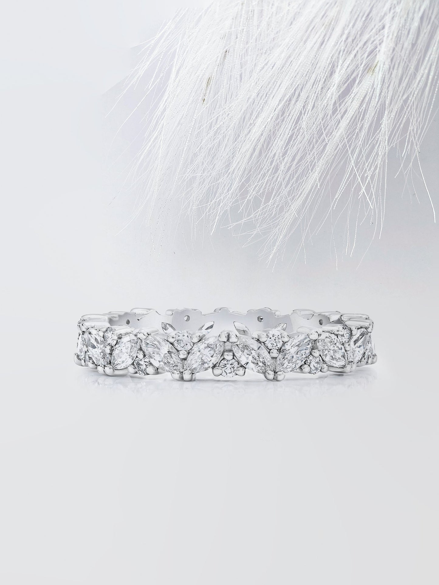Round & Marquise Cut Cluster Diamond Wedding Band For Her