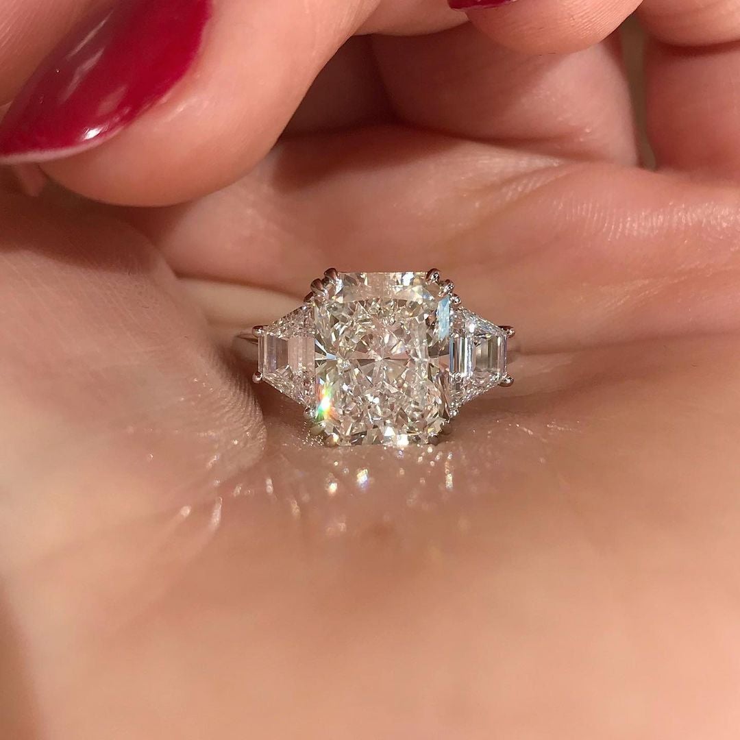 2.50CT Radiant Cut Trapezoid Moissanite 3 Stone Engagement Ring