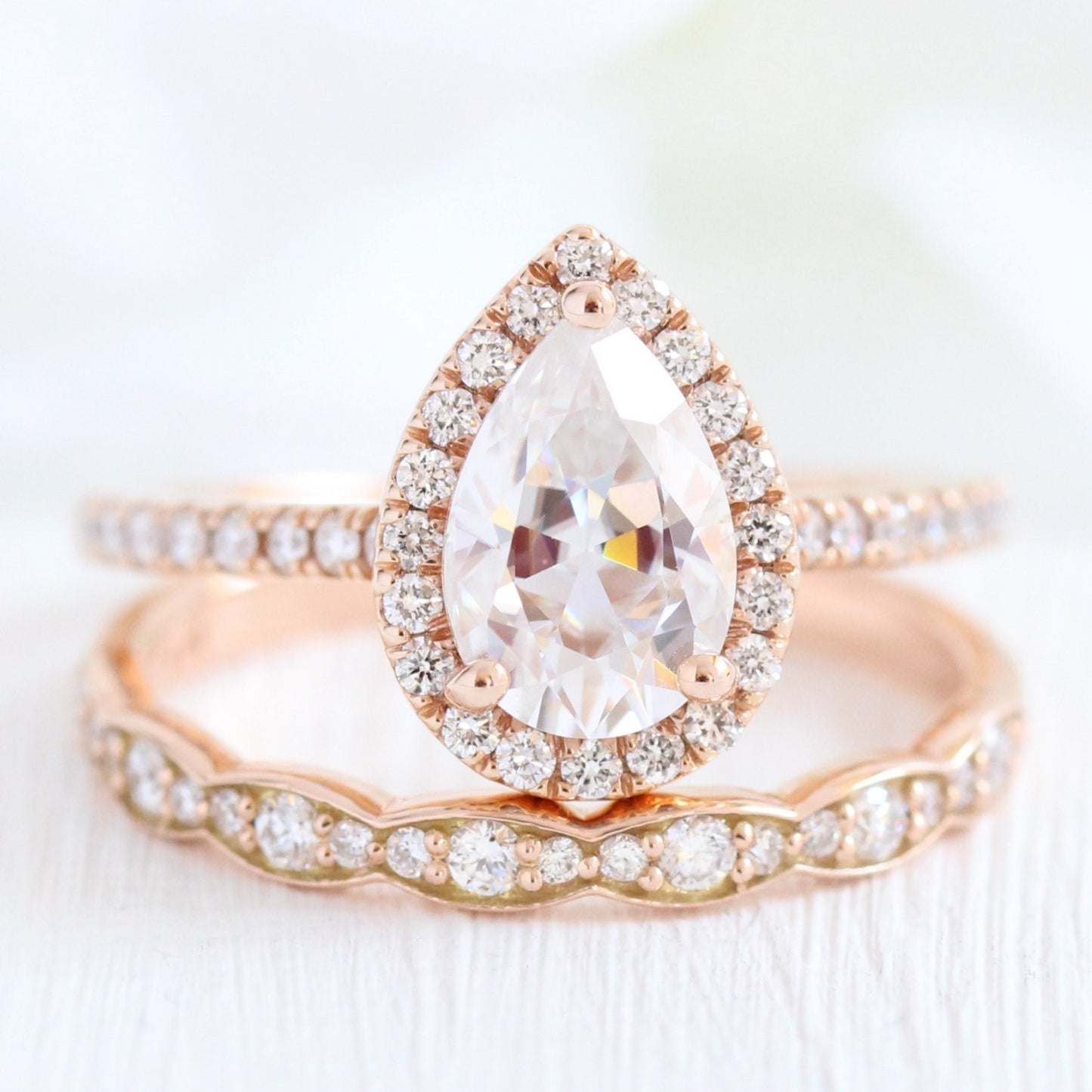 Pear Cut Moissanite Ring With Diamond Band