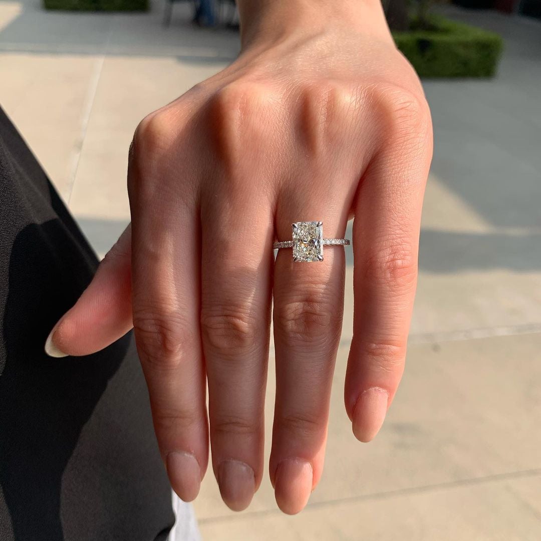1.80CT Radiant Cut Hidden Halo Moissanite Engagement Ring in 14K White Gold