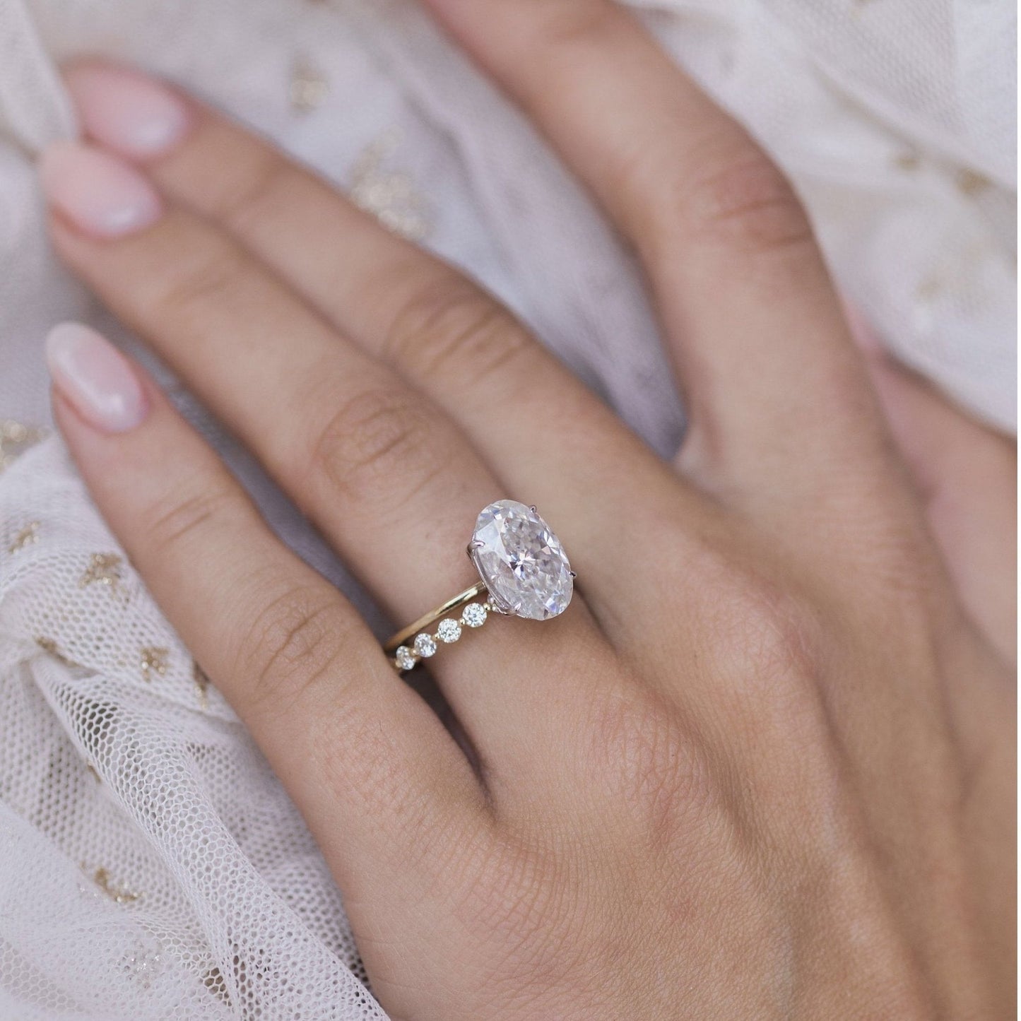 4.0CT Oval Cut Moissanite Hidden Halo Engagement Ring