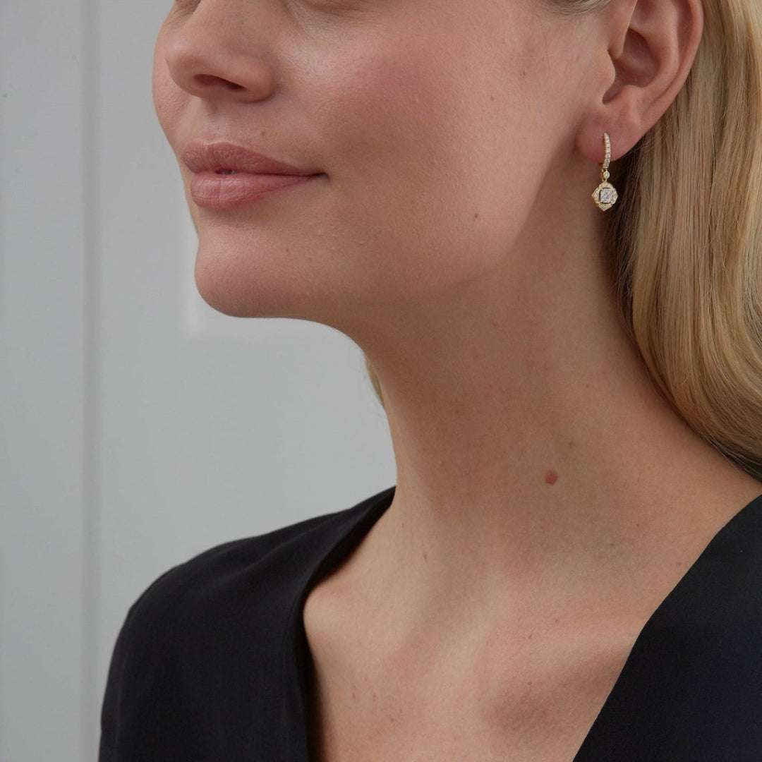 0.58 TCW Round Moissanite Diamond Drop Huggie Earrings