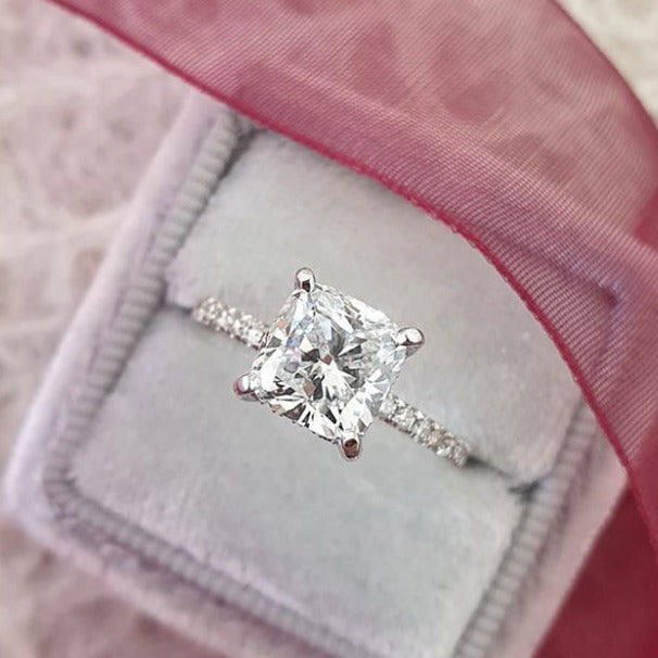 2.0ct Cushion Cut Moissanite Diamond 14K Gold Engagement Ring