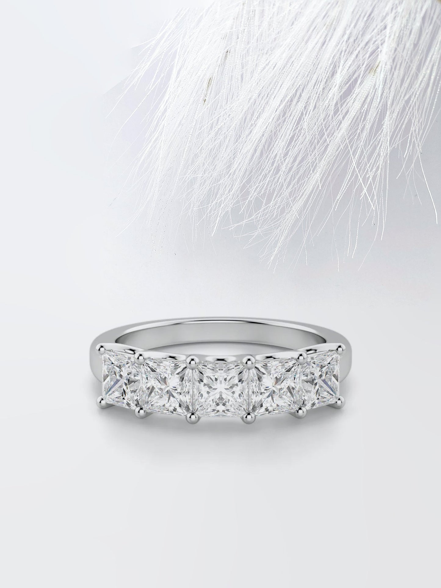 Princess Cut Five Stone Diamond Wedding Band For Her