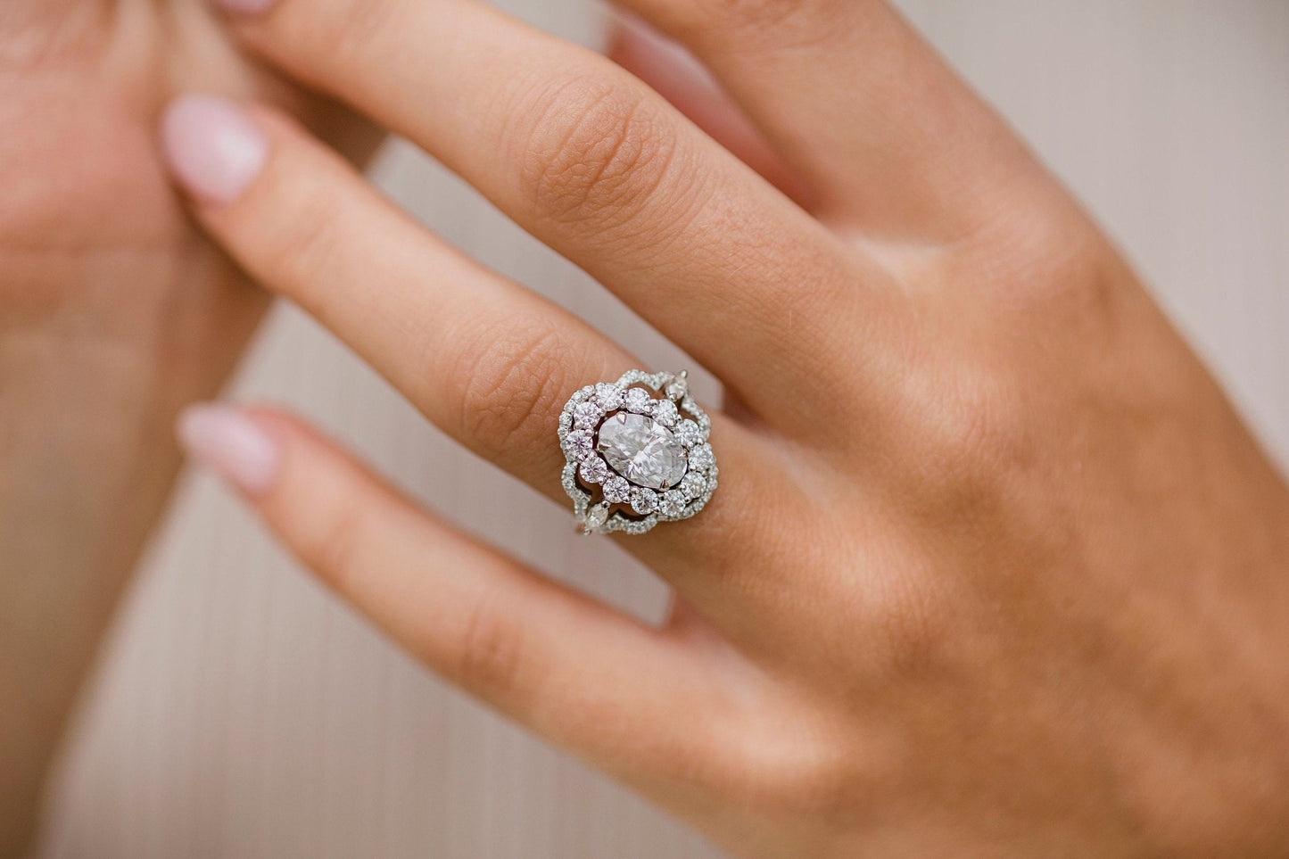 1.85 CT- 3.85 CT Oval Art Deco Halo Moissanite Engagement Ring
