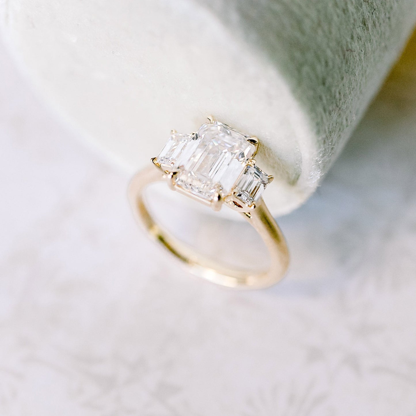 3.0CT Emerald Cut Moissanite Three Stone Diamond Engagement Ring