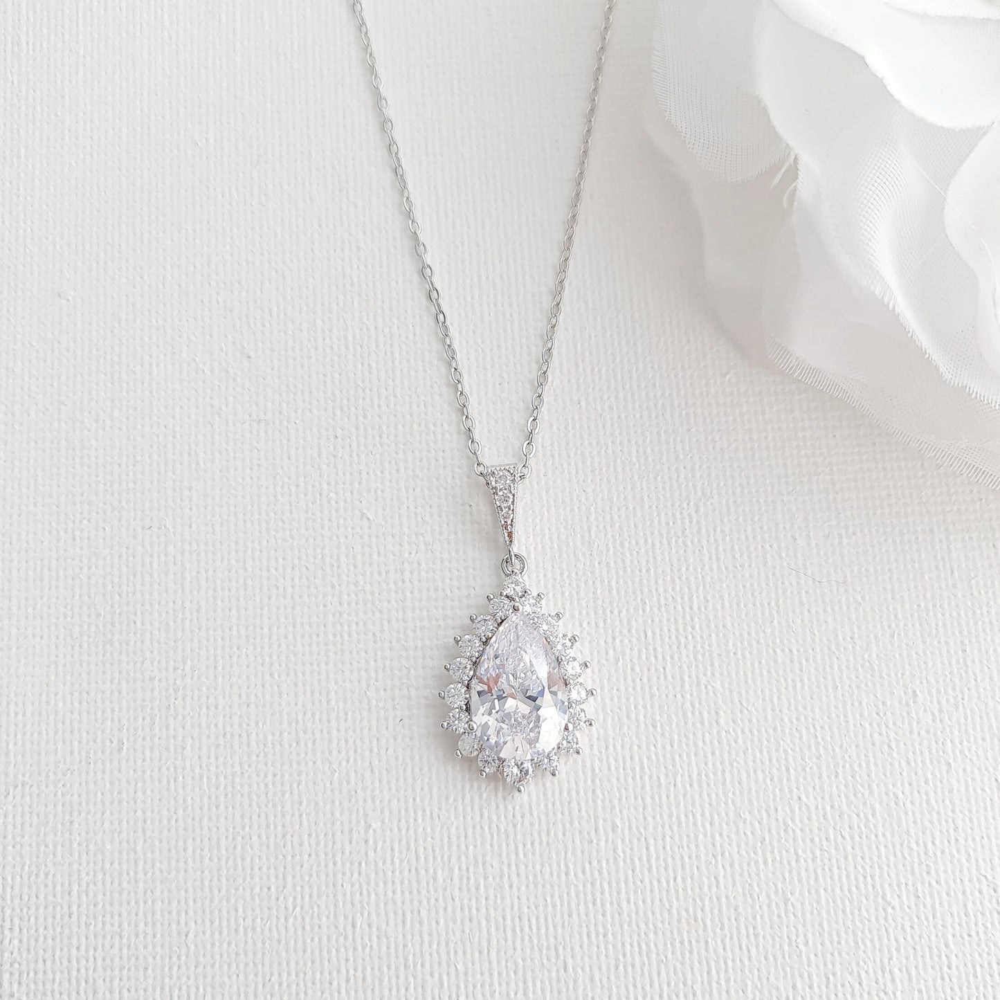 1.0 CT Pear Moissanite Halo Drop Necklace for Women