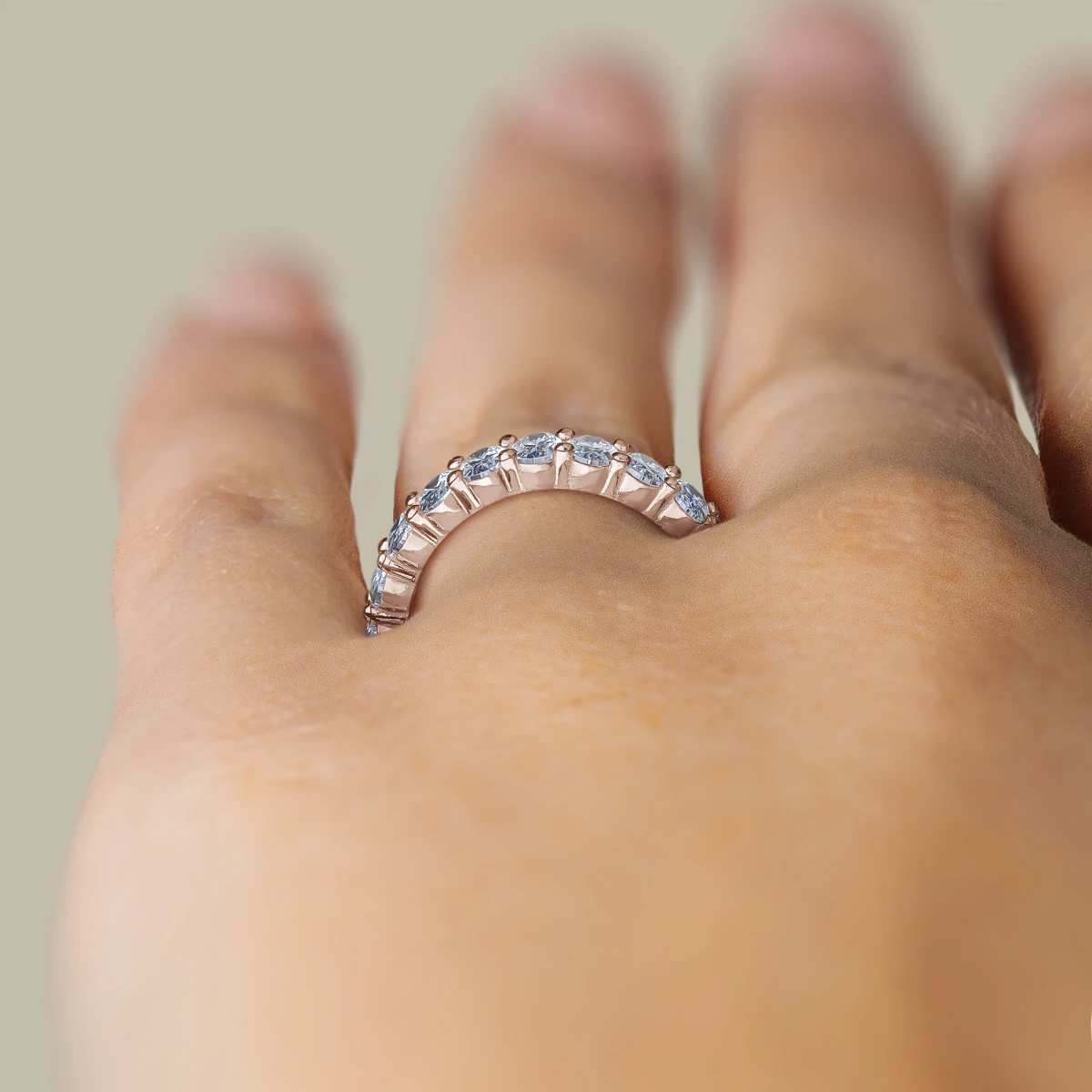 Oval Cut 3/4 Eternity Diamond Wedding Band For Her