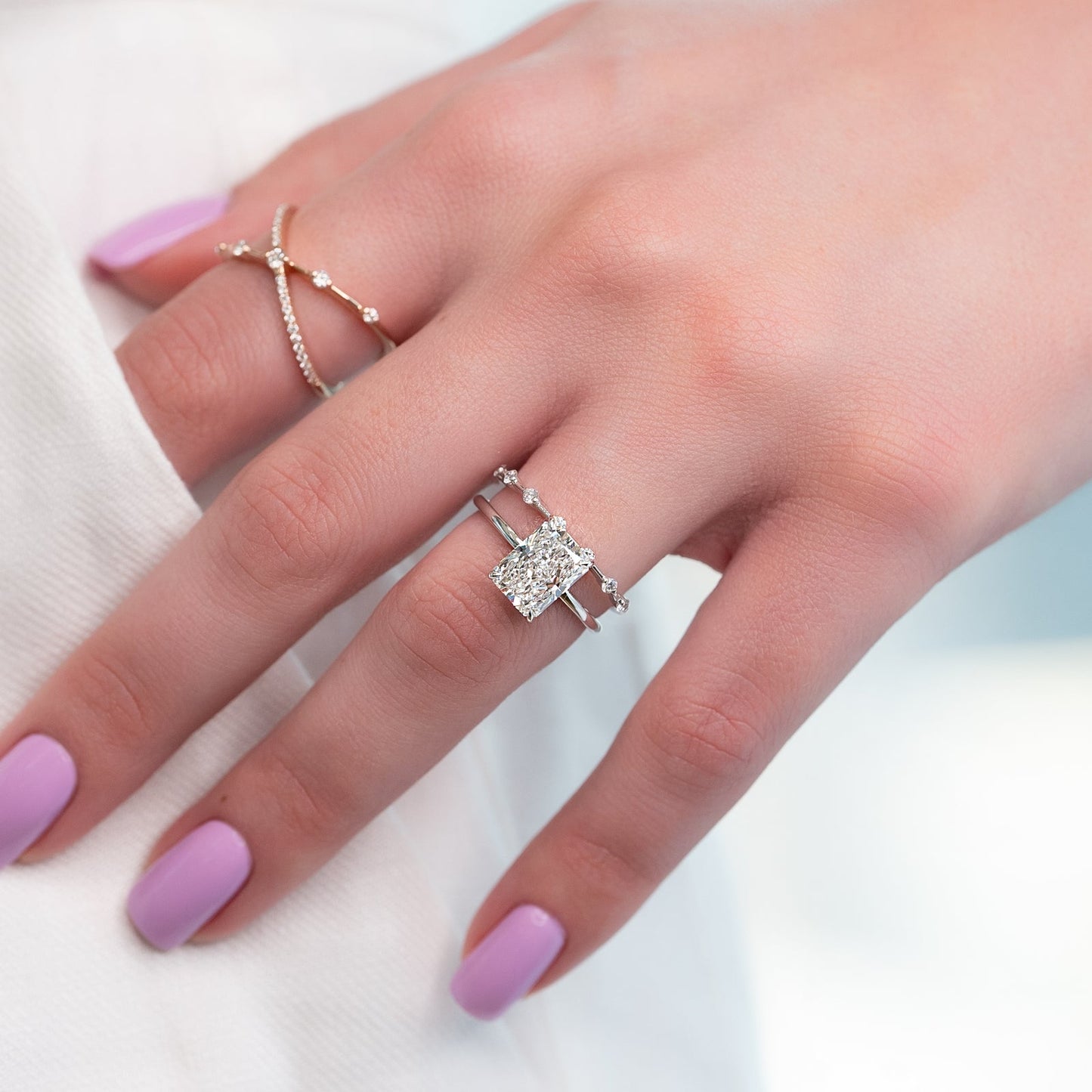 3.0 CT Radiant Moissanite Hidden Halo Engagement Ring