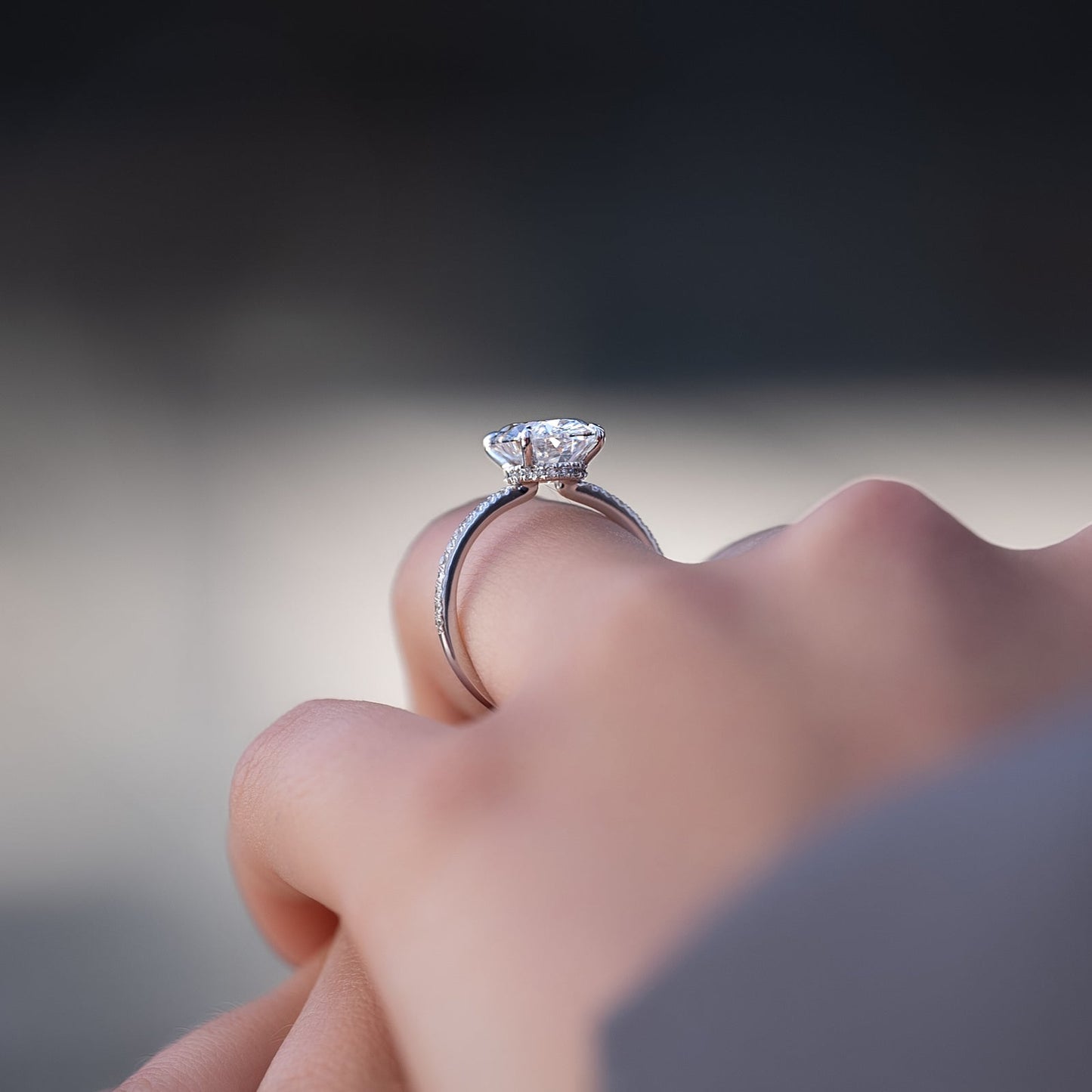 3.0 CT Oval Moissanite Hidden Halo Pave Setting Engagement Ring