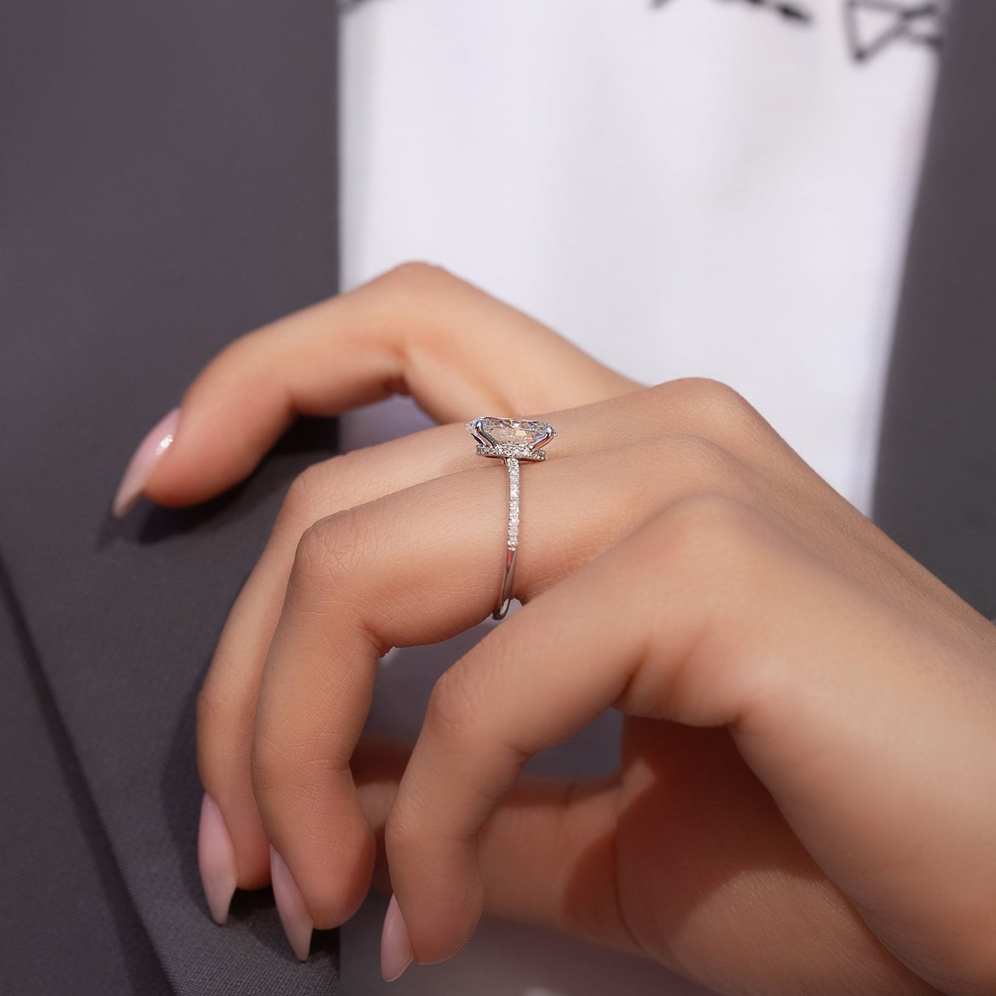 3.0 CT Oval Moissanite Hidden Halo Pave Setting Engagement Ring