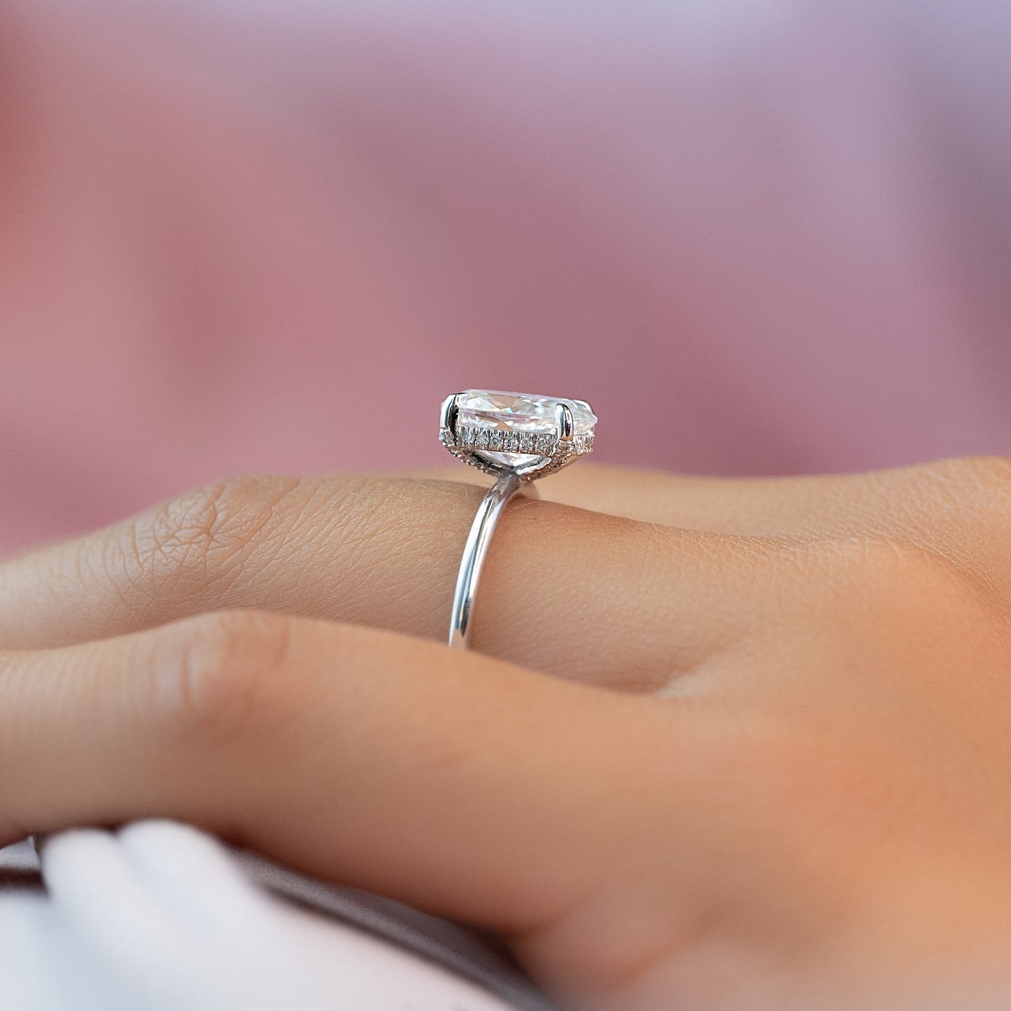 2.0 CT Oval Moissanite Hidden Halo Engagement Ring