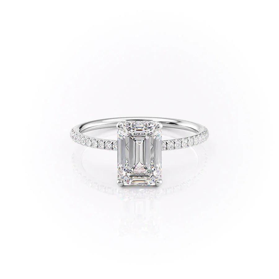 2.0 CT Emerald Moissanite Hidden Halo Engagement Ring With Pave Setting