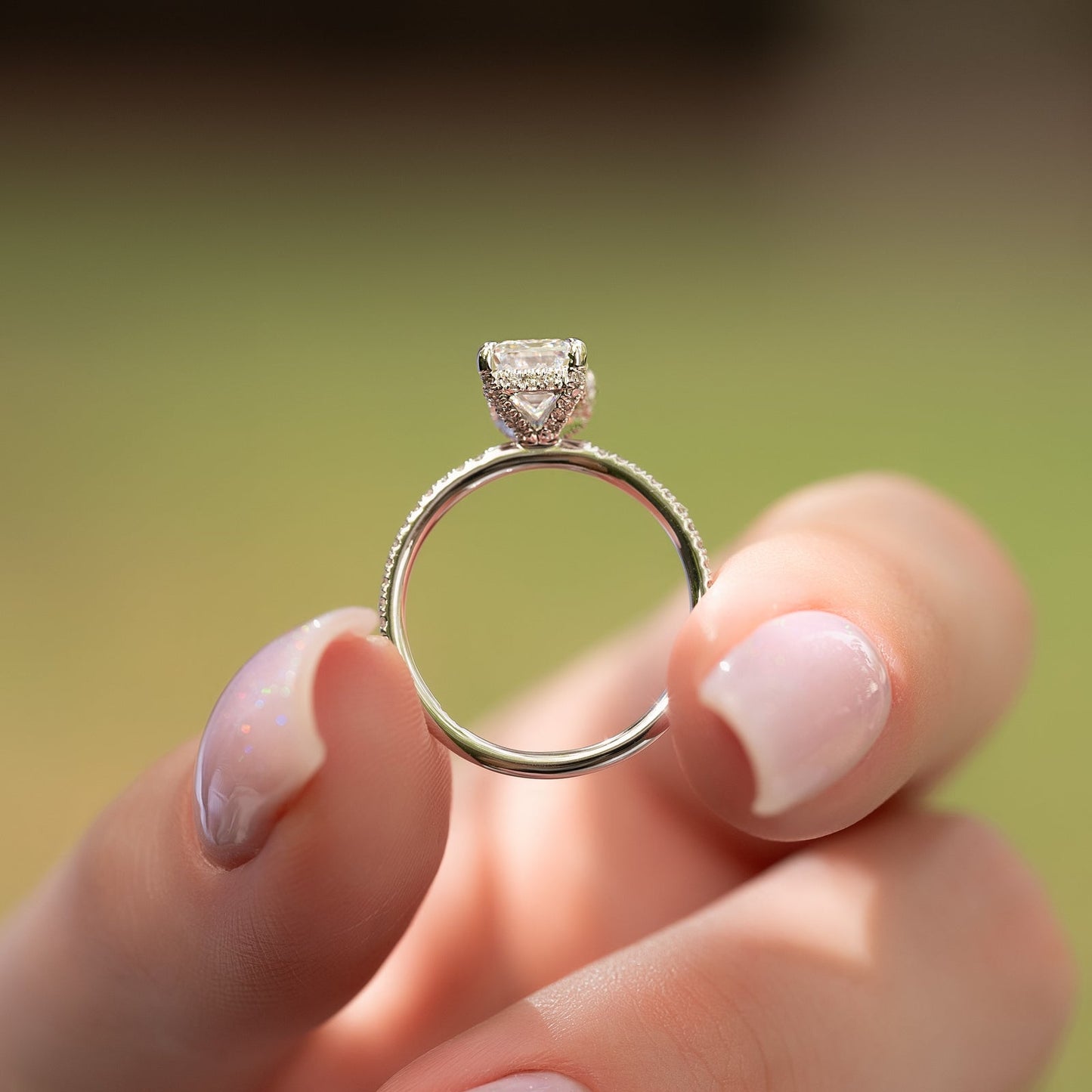 2.0 CT Emerald Moissanite Hidden Halo Engagement Ring With Pave Setting