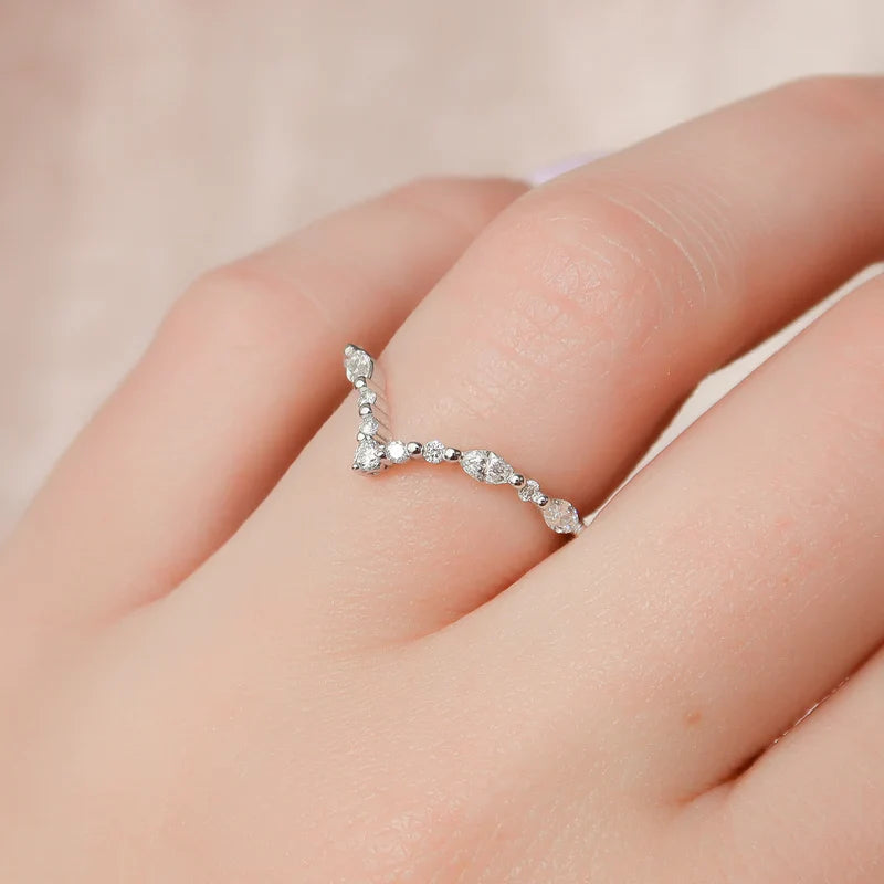 Marquise & Round Cut Curved Wedding Band - Ready to Ship