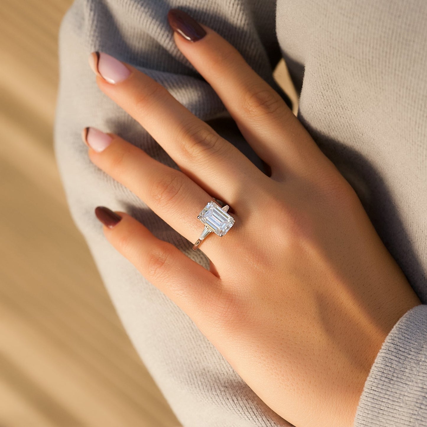 5.0 CT Emerald Moissanite Three Stone Engagement Ring