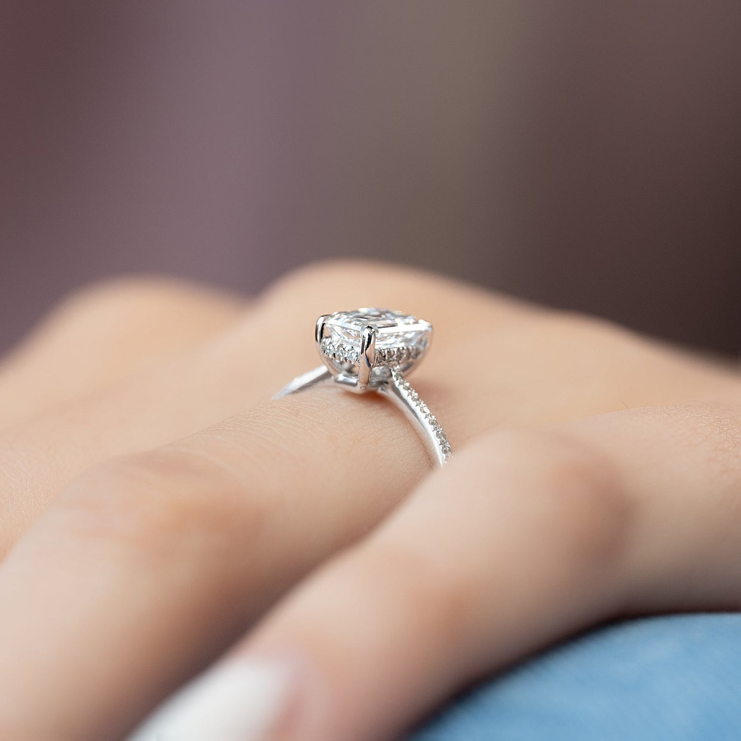 1.0 CT Emerald Moissanite Hidden Halo Engagement Ring With Pave Setting