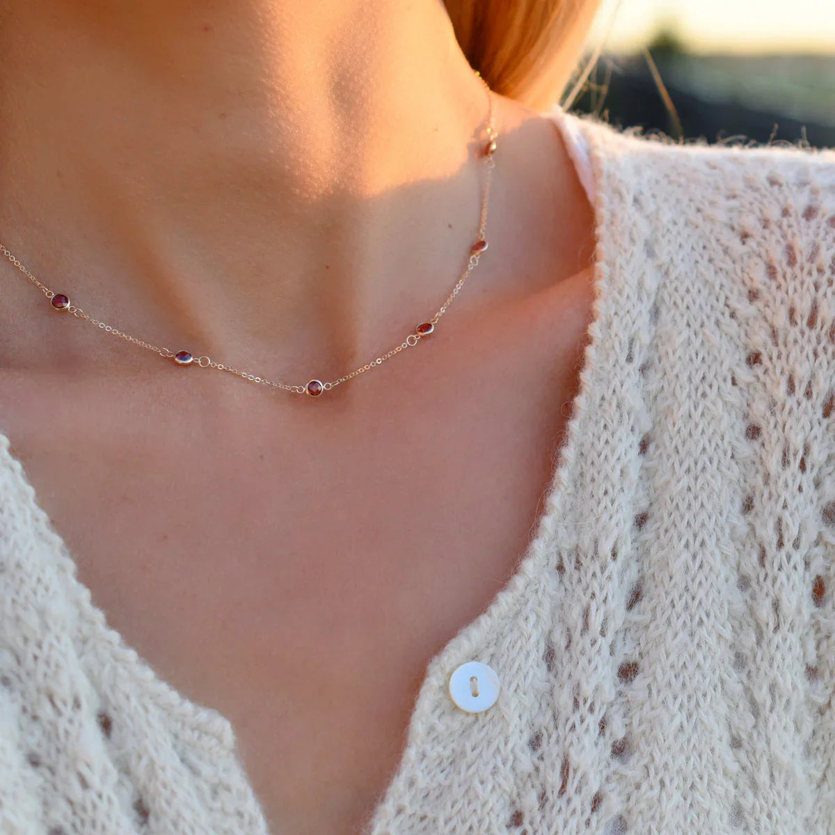 2.75 TCW Round Cut Garnet Moissanite January Birthstone Necklace