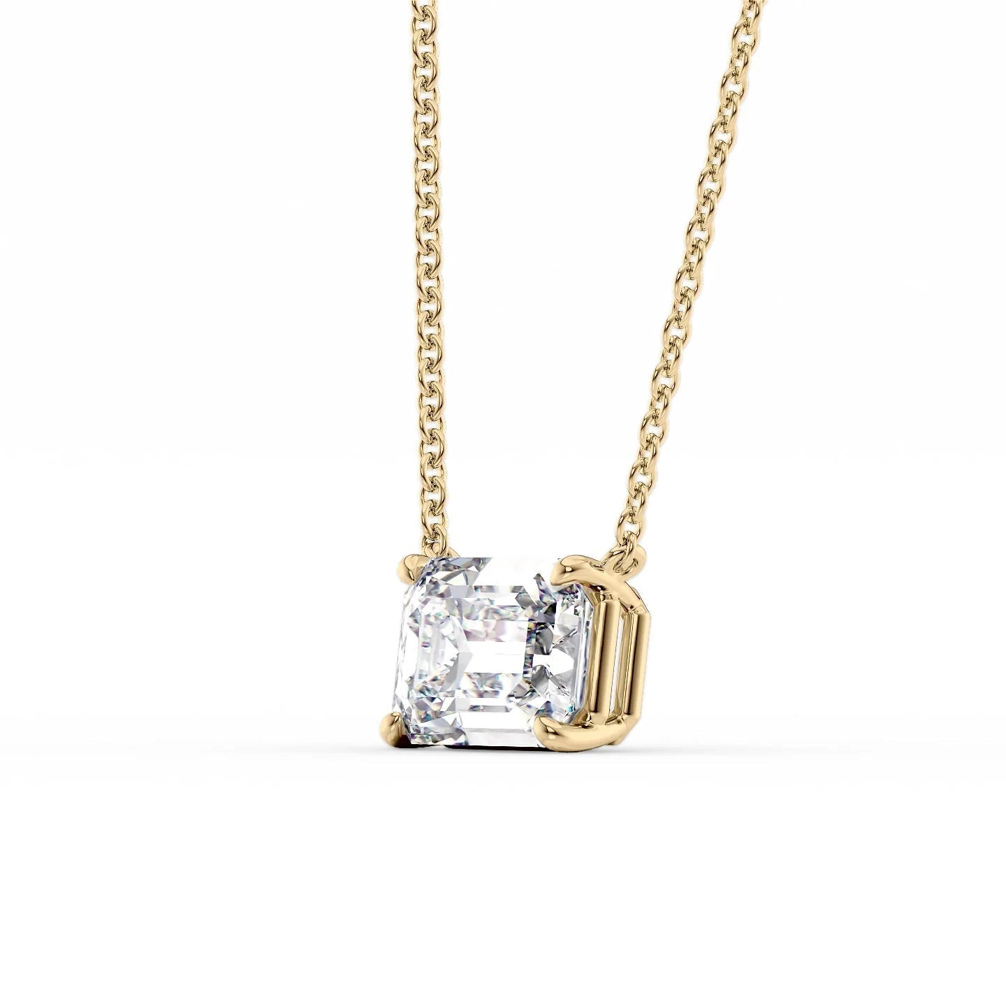 East West Emerald Diamond Moissanite Solitaire Necklace - Ready to Ship