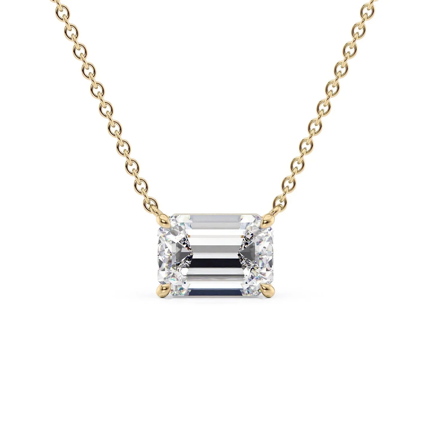 East West Emerald Diamond Moissanite Solitaire Necklace - Ready to Ship