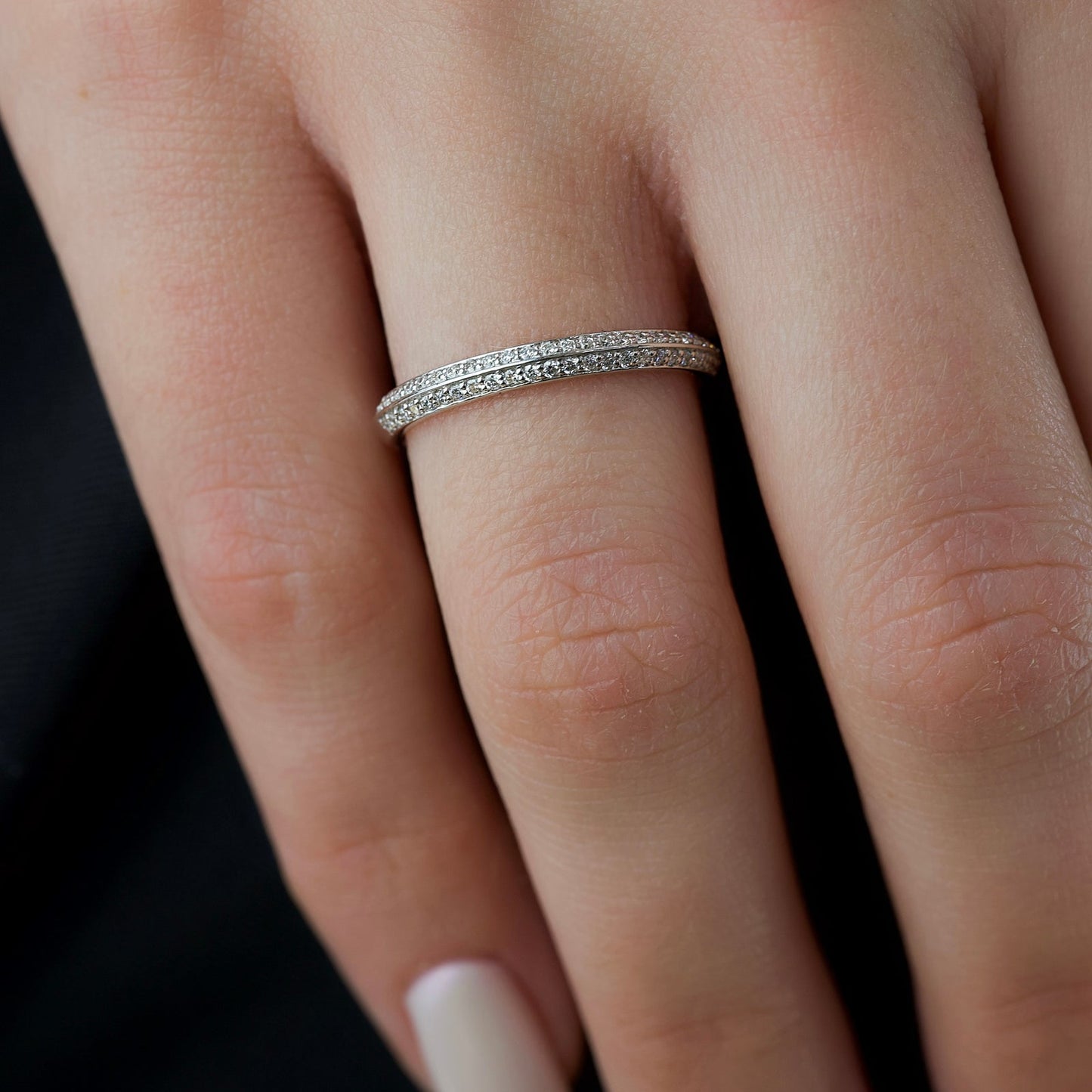 0.25 TCW Round Moissanite Double Row Wedding Band