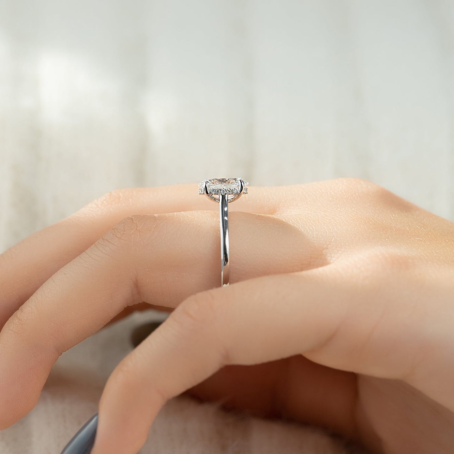 1.50 CT Oval Moissanite Hidden Halo Engagement Ring