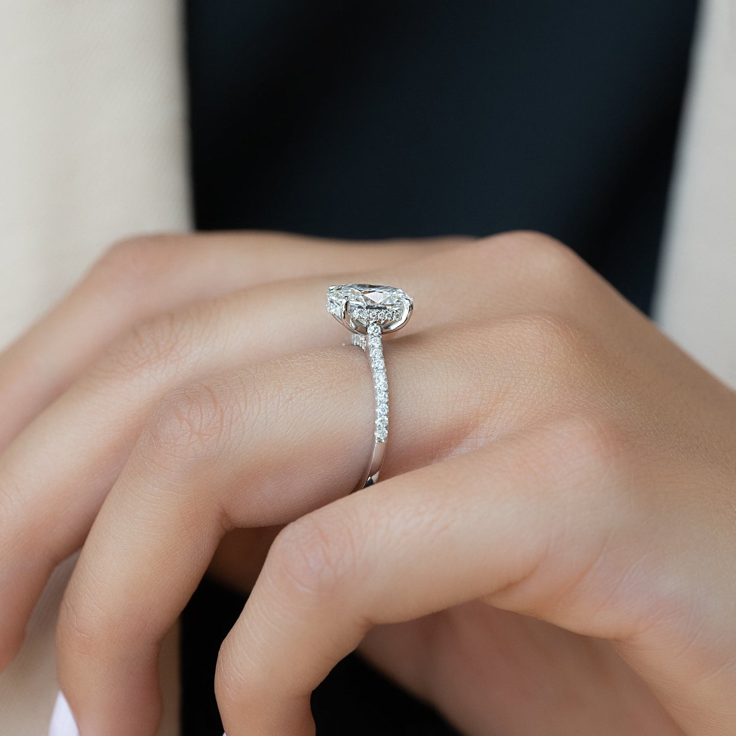 2.50 CT Oval Moissanite Hidden Halo Pave Setting Engagement Ring