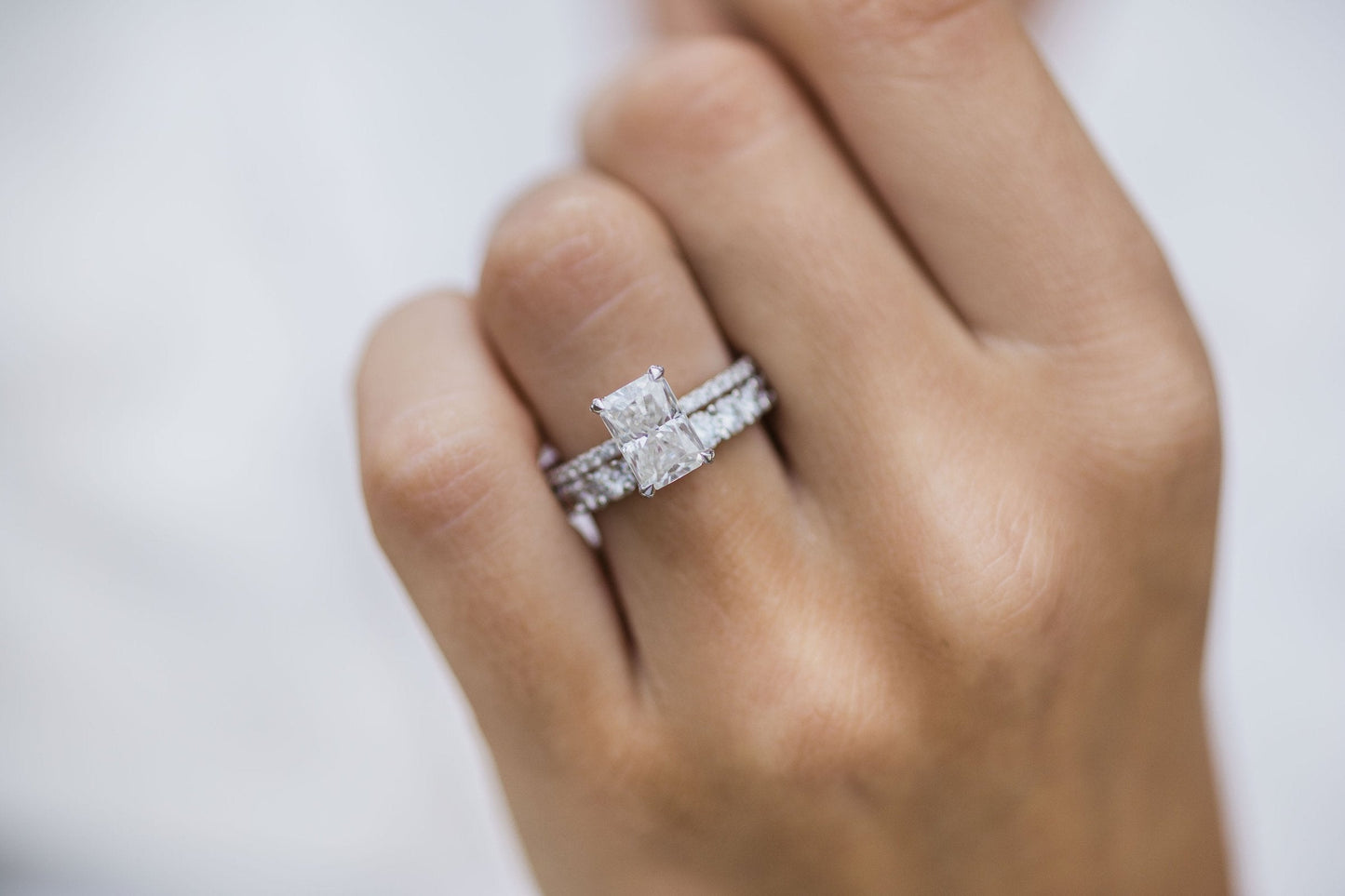 2.0CT Radiant Cut Hidden Halo Moissanite Engagement Ring