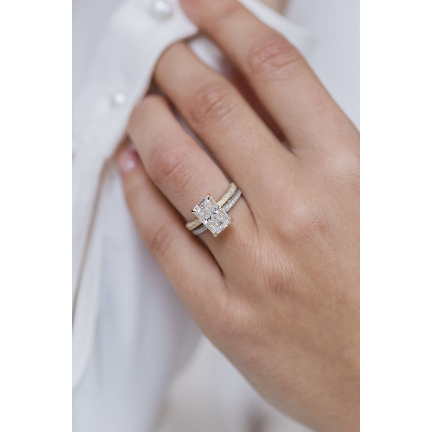 3.0CT Elongated Radiant Cut Hidden Halo Moissanite Diamond Engagement Ring For Women