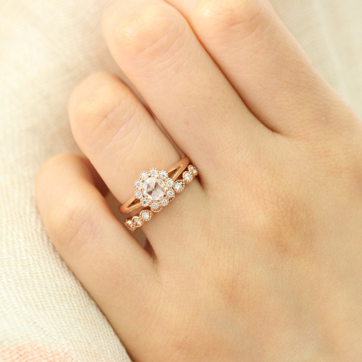Round Cut Moissanite Ring With Diamond Band