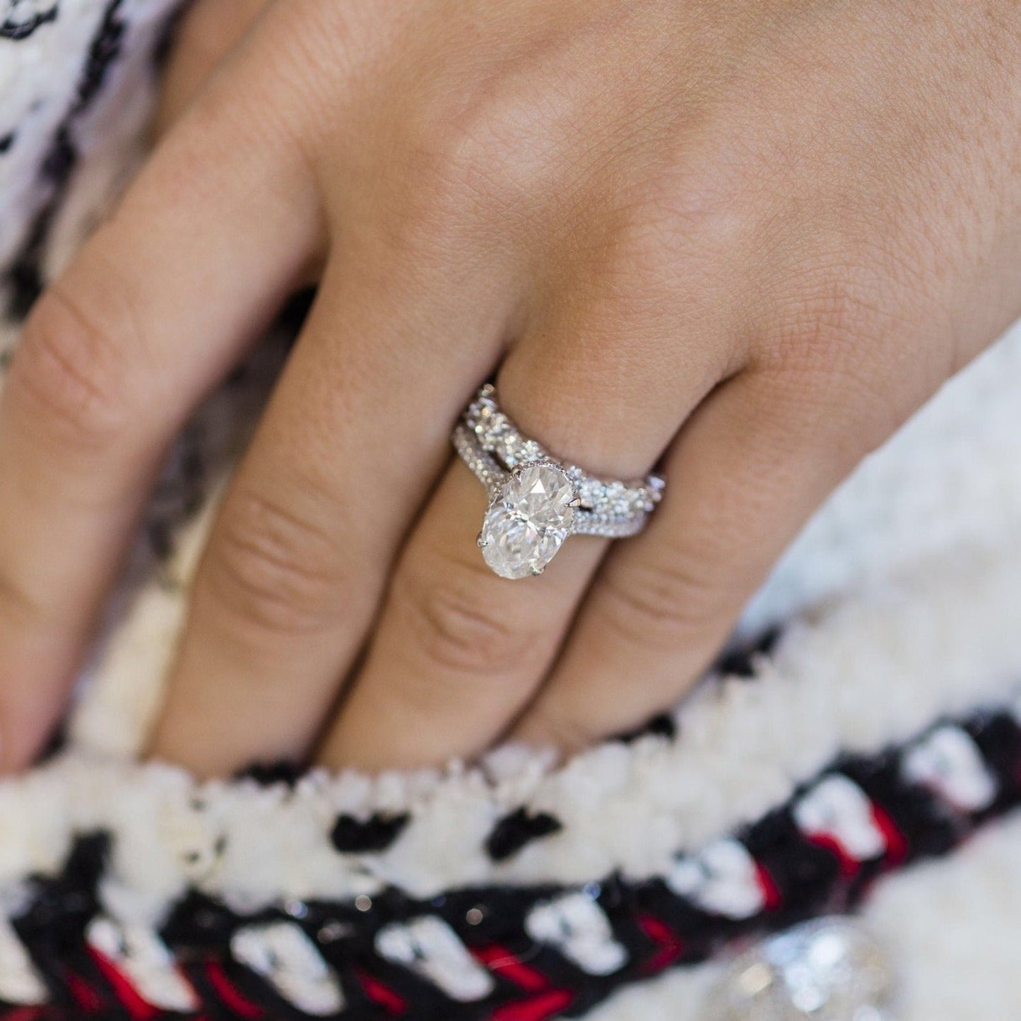 3.0ct Oval Cut Hidden Halo Moissanite Diamond Engagement Ring